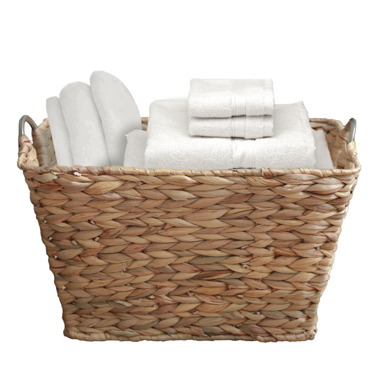 Water Hyacinth Wicker Large Square Storage Laundry Basket With Handles 100%